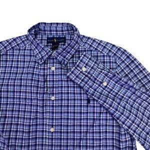 Ralph‎ Lauren Button Down Men's Size XL (18-20) Plaid Blue White Long Sleeve
